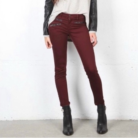 J Brand Zoey Triple Zip Skinny Jeans in Lava Burgundy Size 25 - Picture 1 of 12
